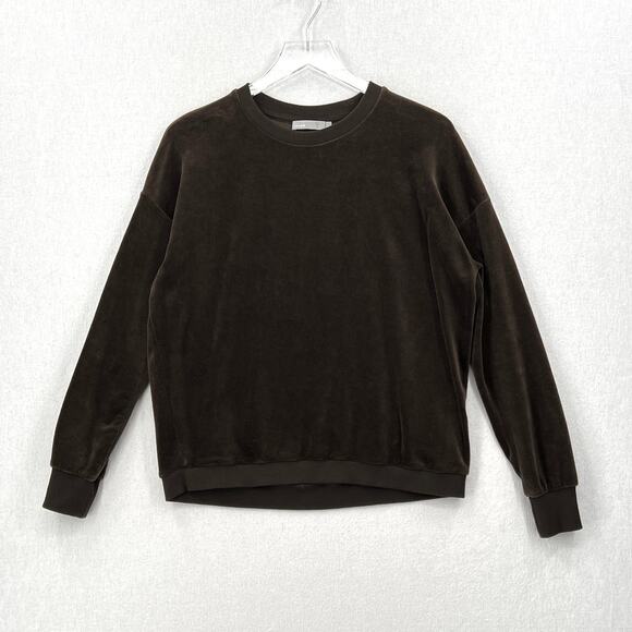 VINCE Cotton Velour Sweatshirt Womens XS Balsamic Dark Brown Crew Neck Relaxed - Picture 4 of 15